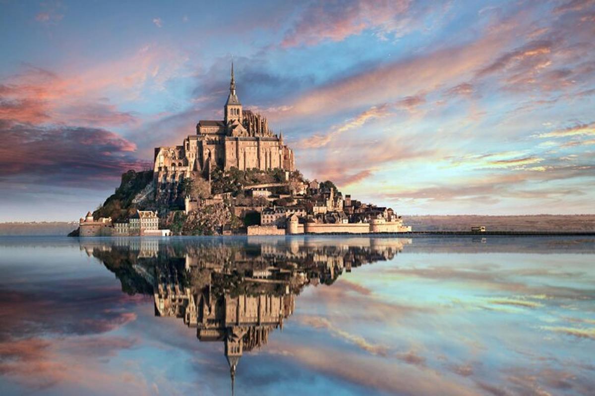 a castle on an island in the water