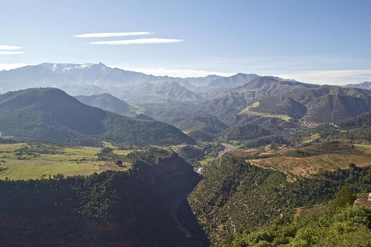 uma vista aérea de um vale nas montanhas