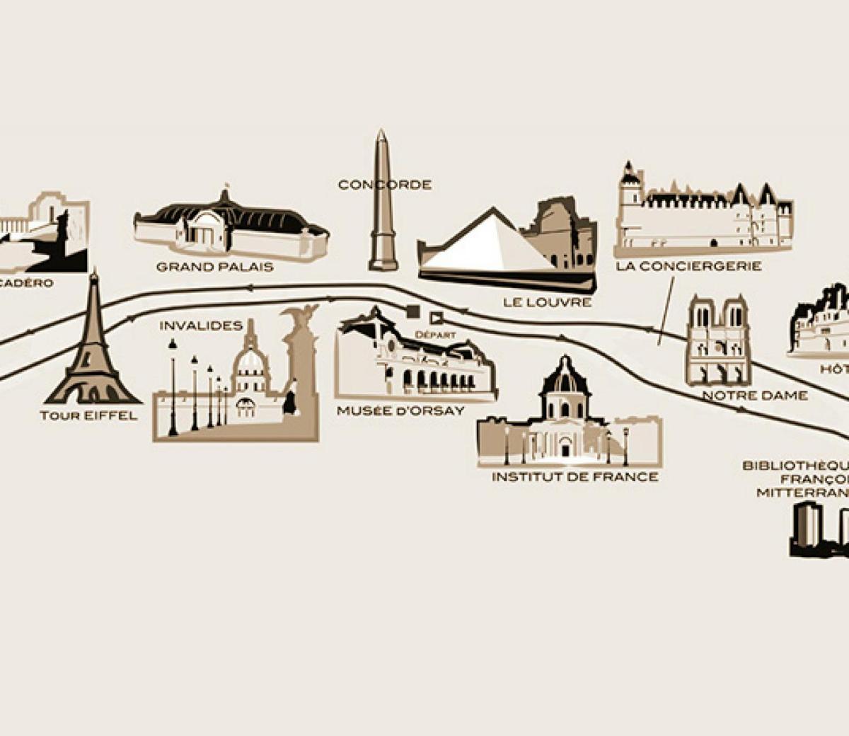 a map of architectural landmarks of paris illustration