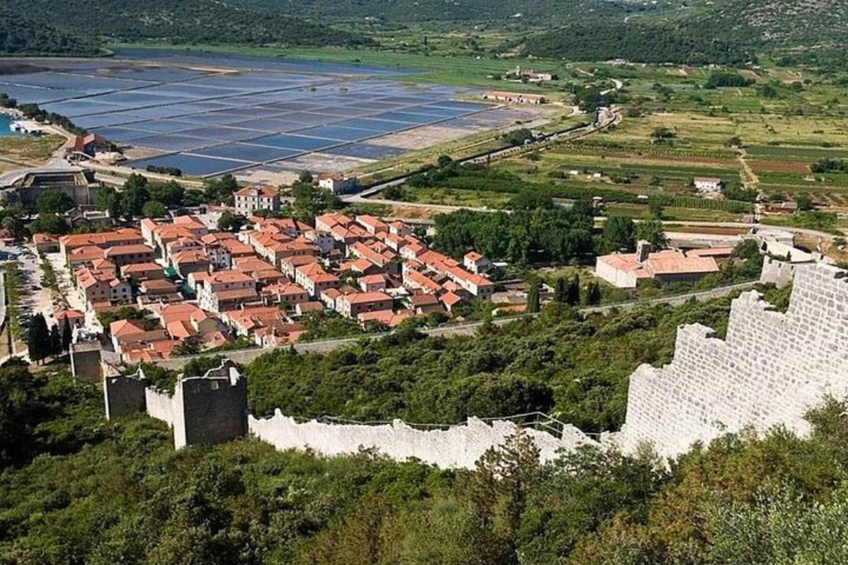 uma vista aérea de uma vila e um castelo