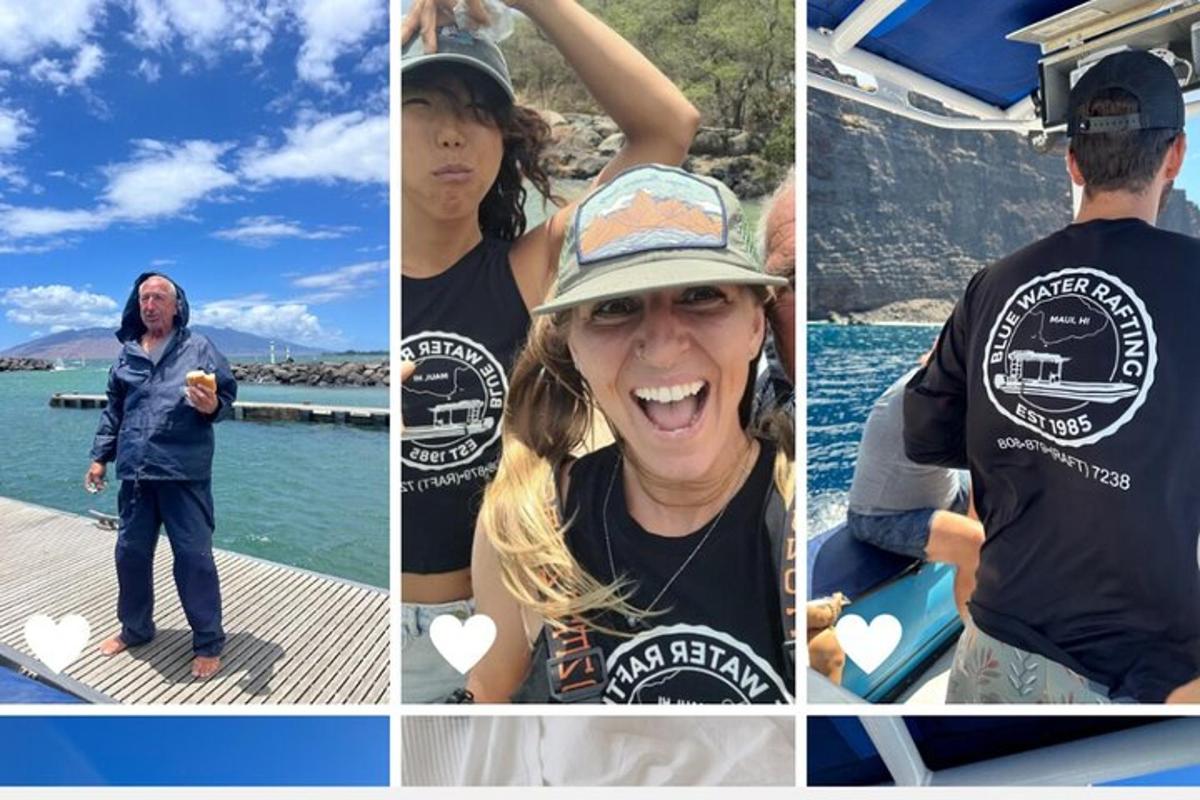 un collage di foto di persone su una barca