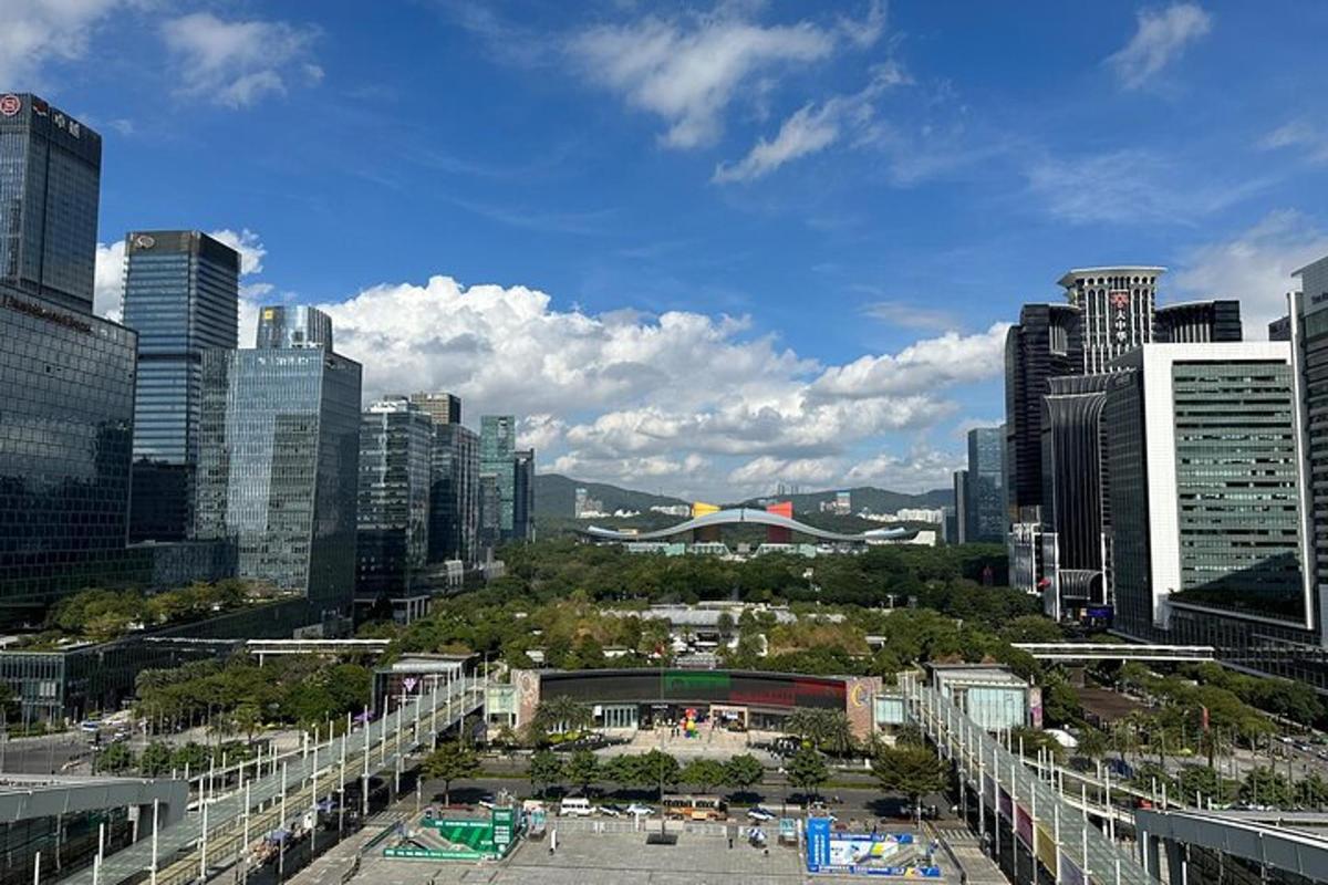 a view of a city with tall buildings