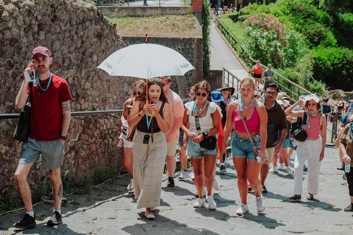 een groep mensen die met een paraplu over straat loopt