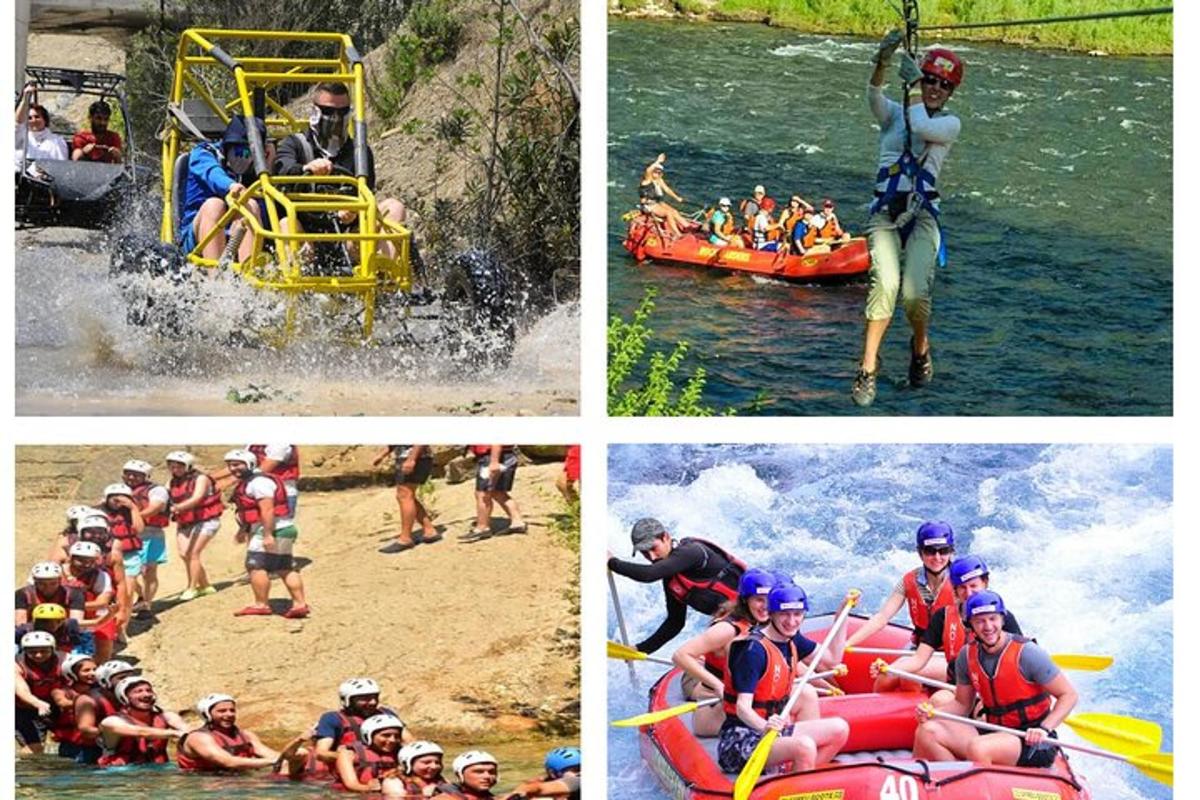 un grupo de personas en una balsa en un río