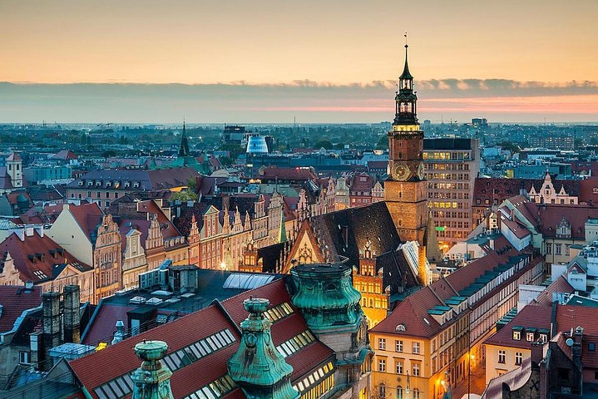 a view of a city with a clock tower