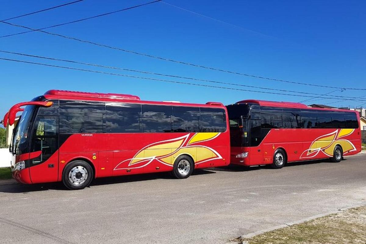 dwa czerwone autobusy zaparkowane obok siebie na ulicy