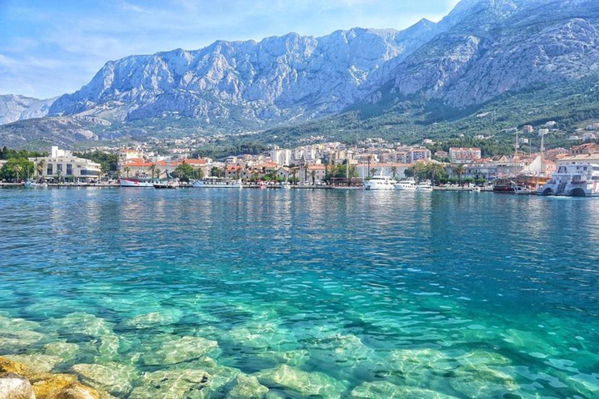 a large body of water with mountains in the background