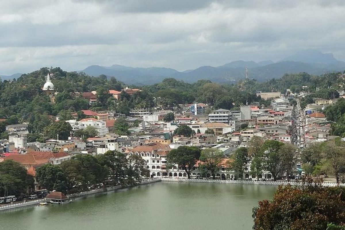 Una vista de una ciudad con un río y un pueblo.