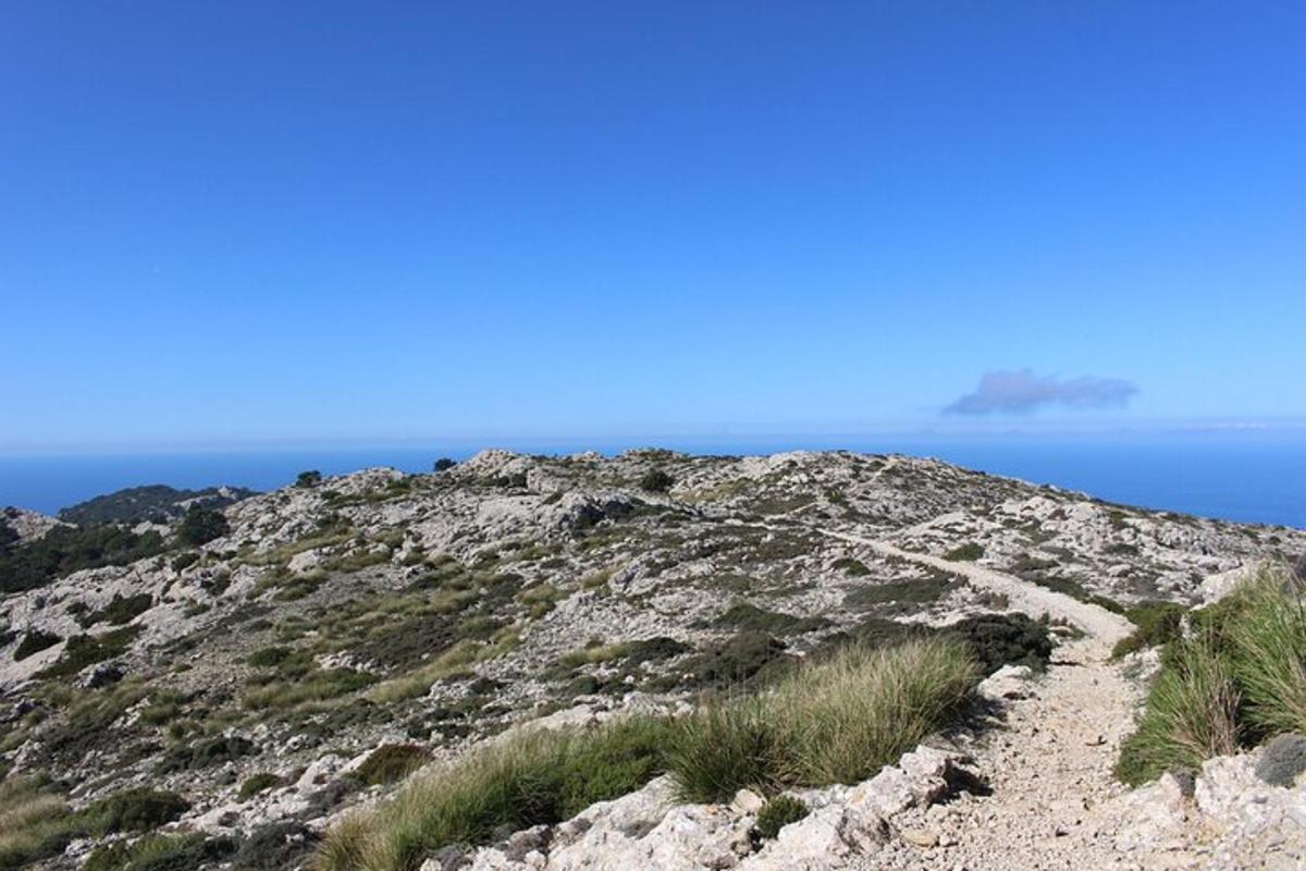 un turó rocós amb l'oceà al fons
