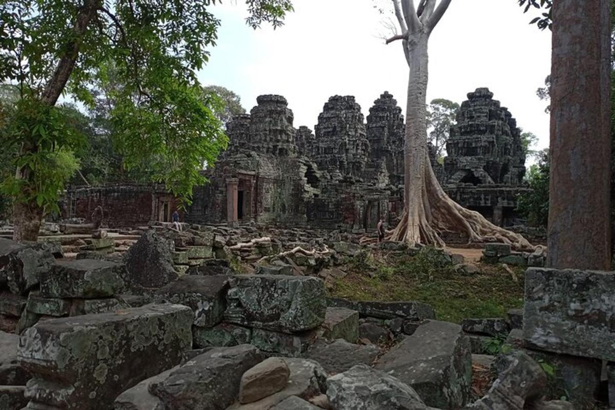 ein Tempel mit Bäumen und Felsen davor