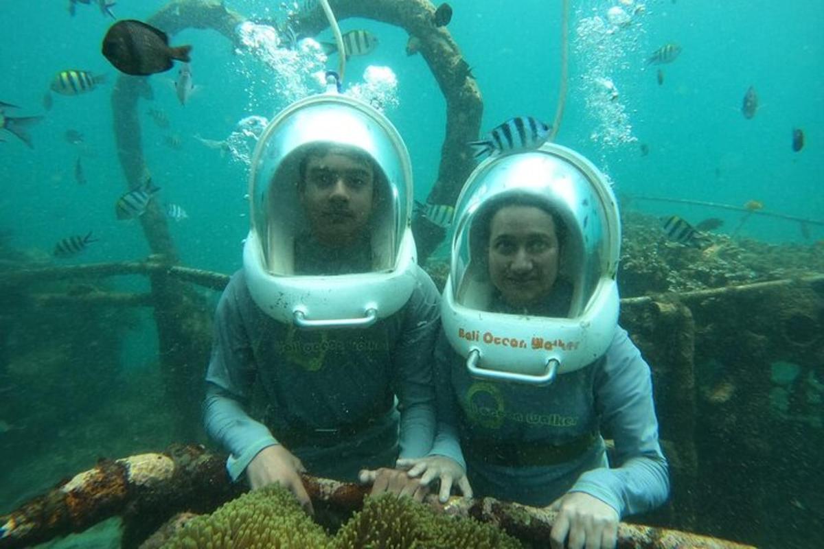 Dos personas con trajes de buzo en el agua