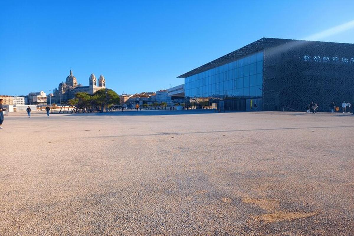 a large parking lot in front of a building