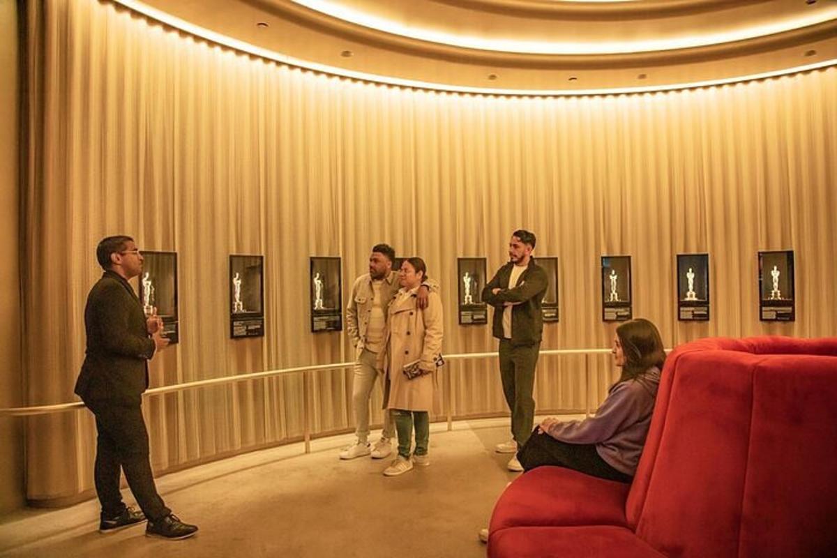 a group of people standing in a room