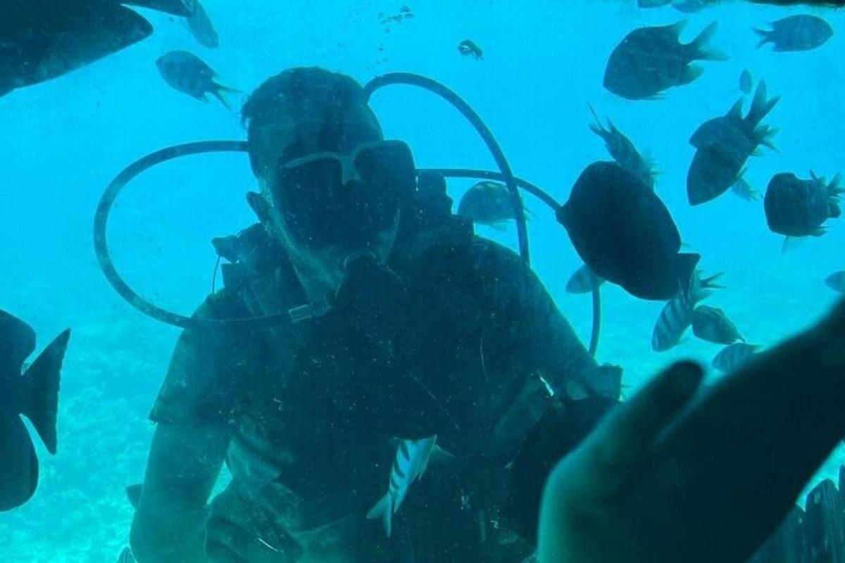 un sub in acqua con un gruppo di pesci
