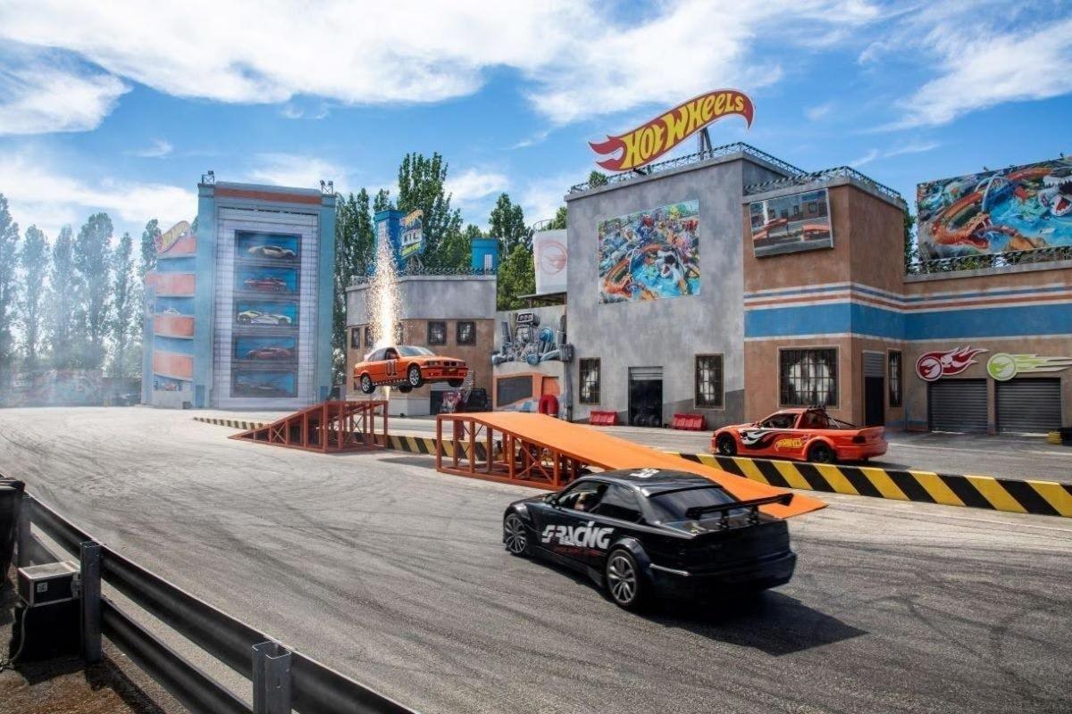 a racing game with a black car on a race track