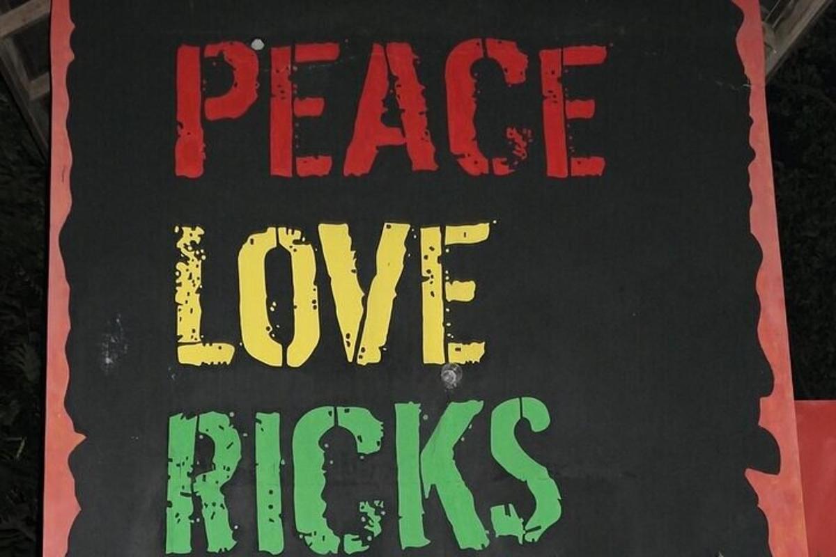 a sign with the words peace love flies on it