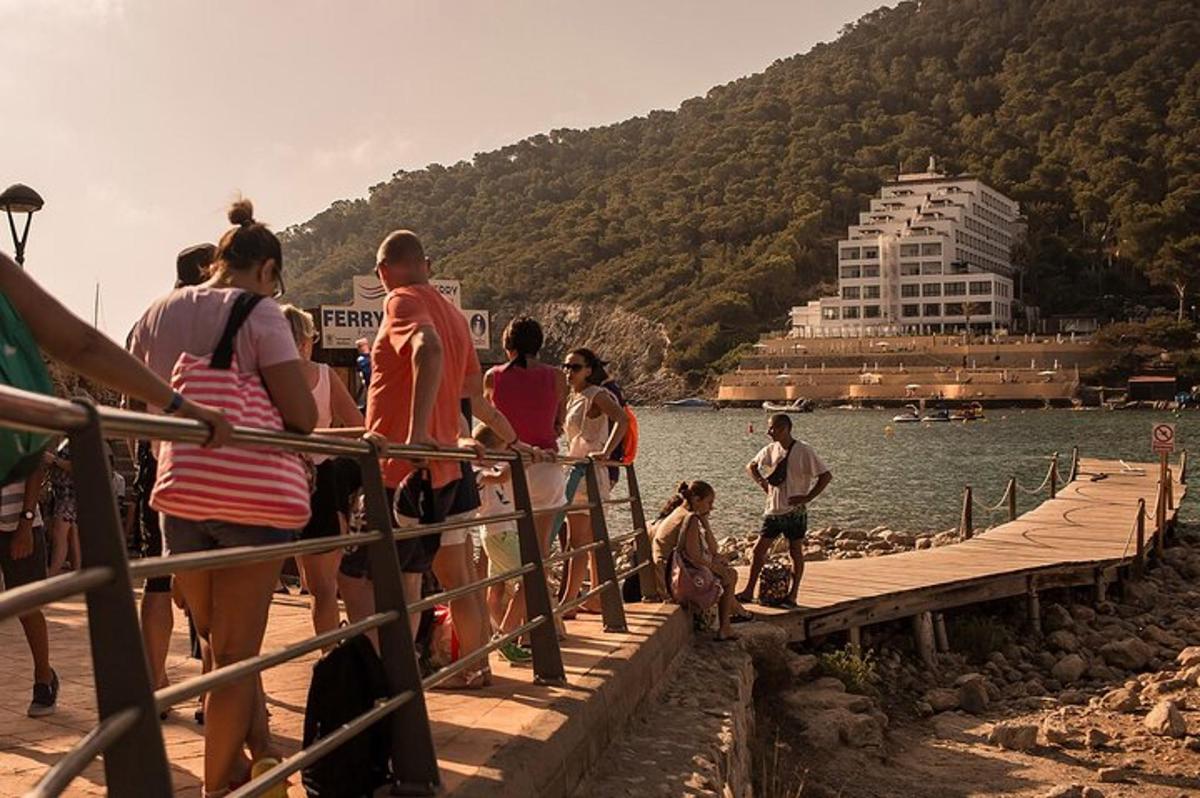 a group of people standing on a dock near the water