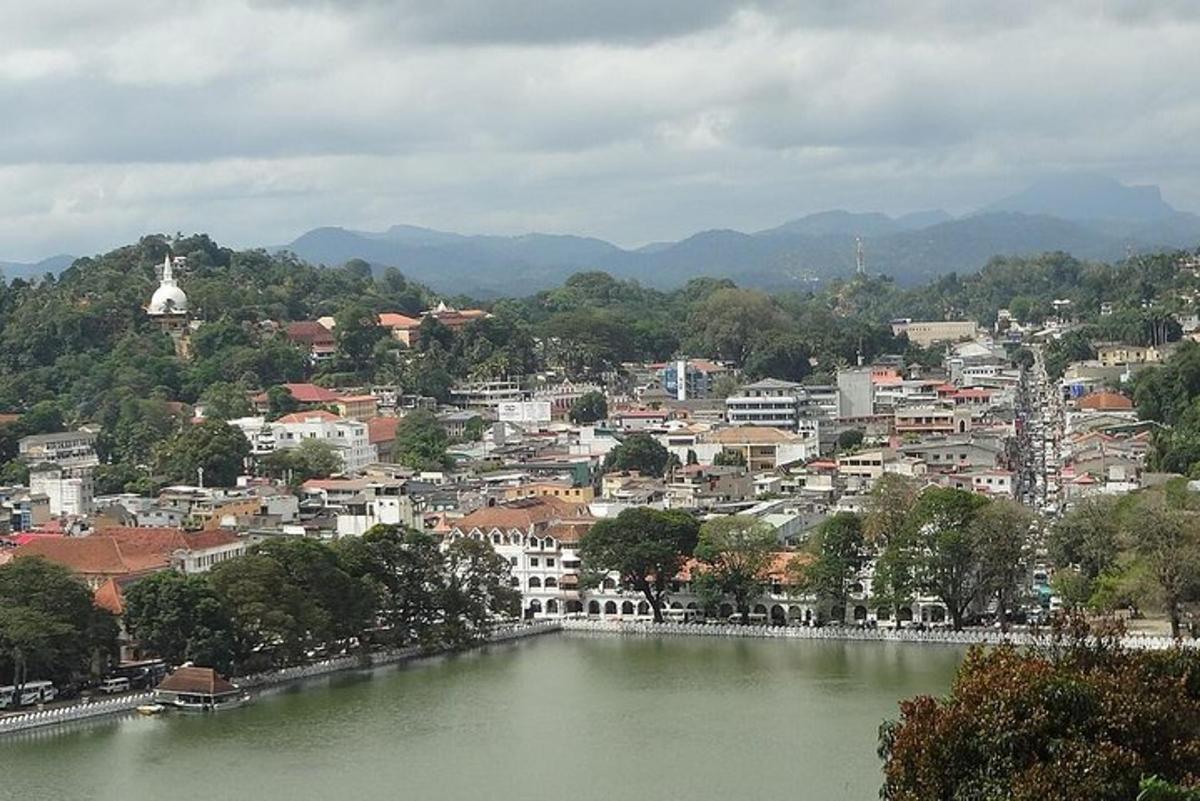 a view of a city with a river and a town