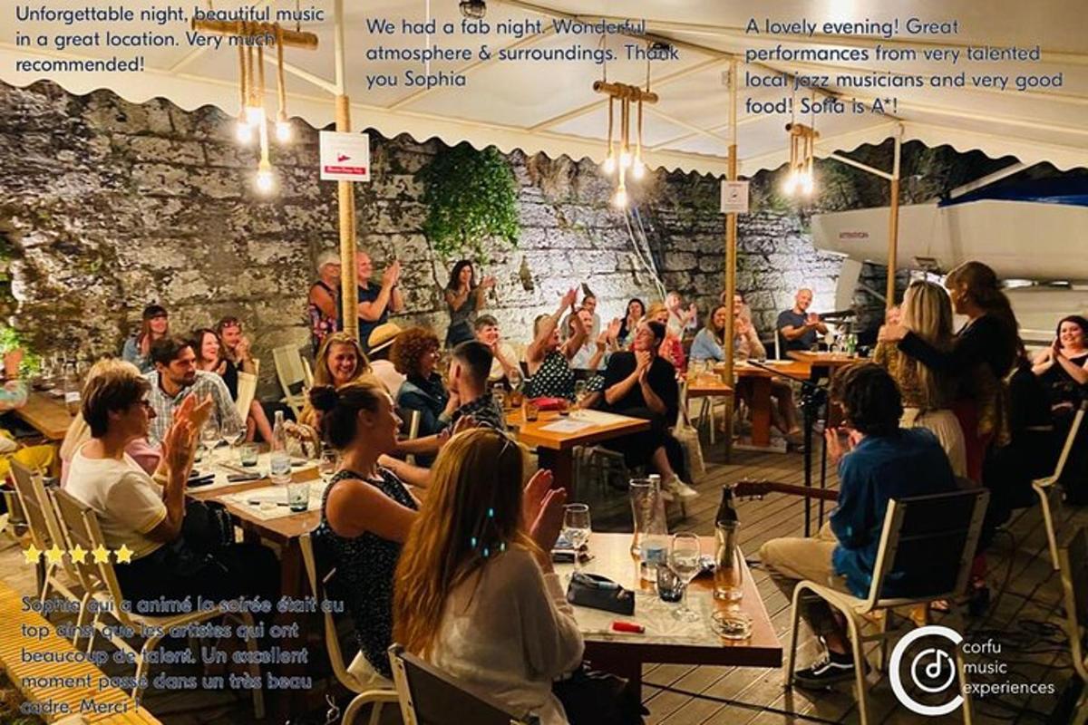 a group of people sitting at tables in a restaurant