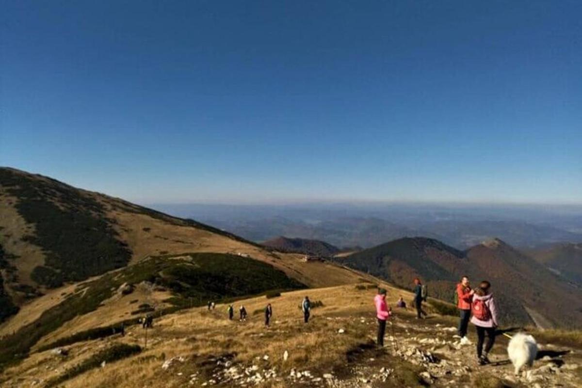 un gruppo di persone in piedi sulla cima di una montagna