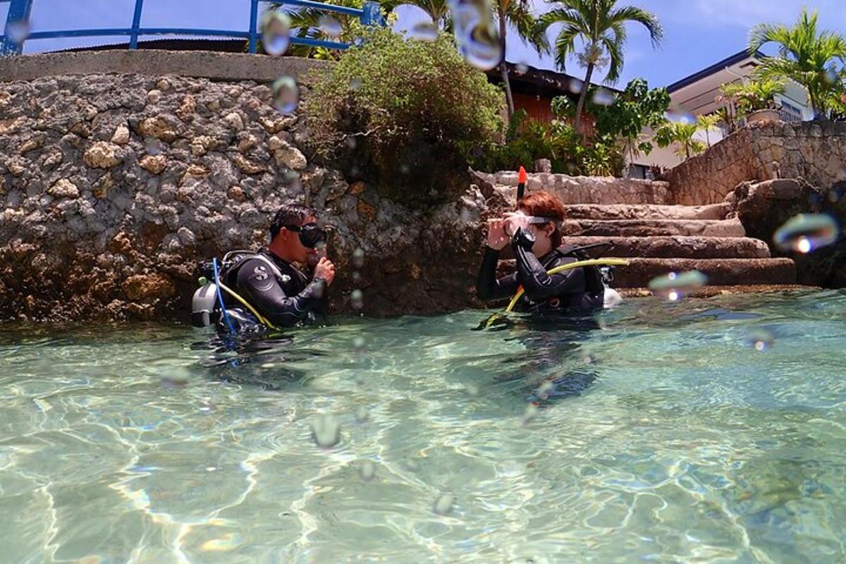 dalawang tao sa tubig sa isang swimming pool