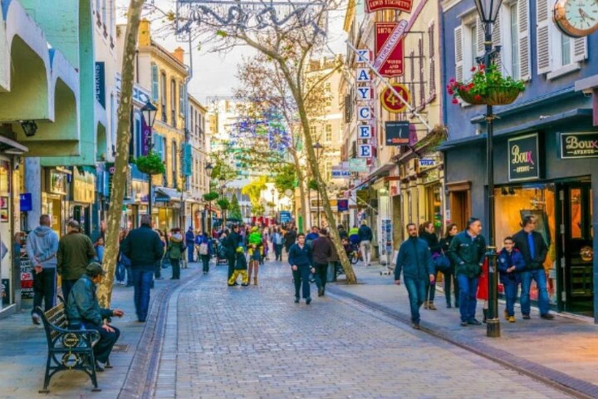 a crowd of people walking down a street in a city