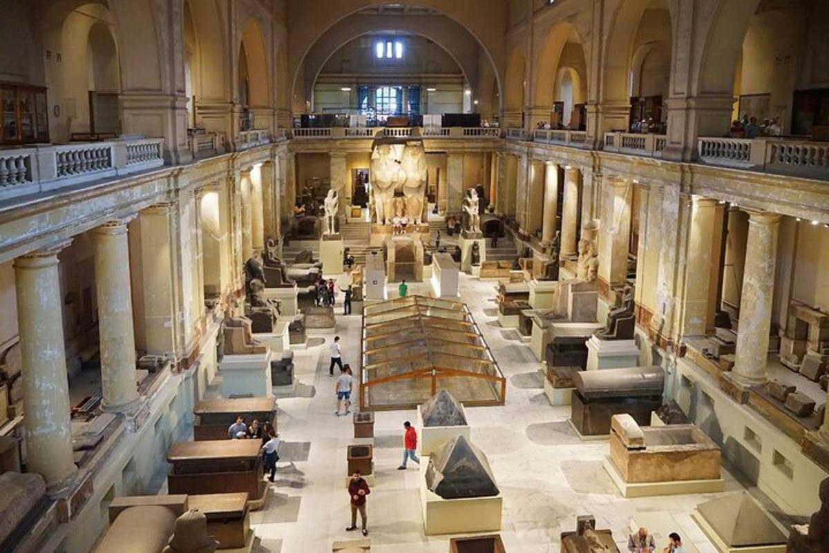 an overhead view of a museum with artifacts on display
