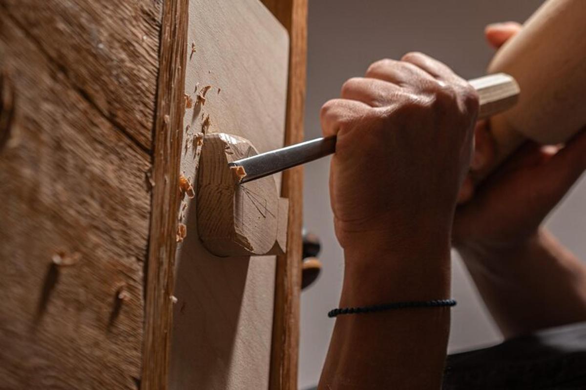 una donna sta dipingendo una porta di legno con aisel