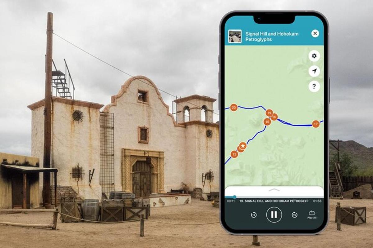 a cell phone with a map on it in front of a building