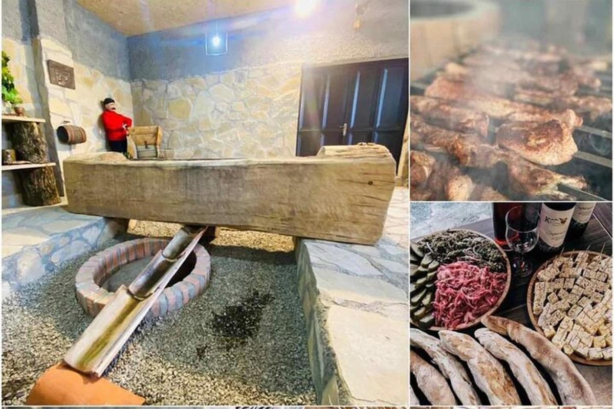 eine Collage aus Bildern einer Küche mit Grill und Fleisch