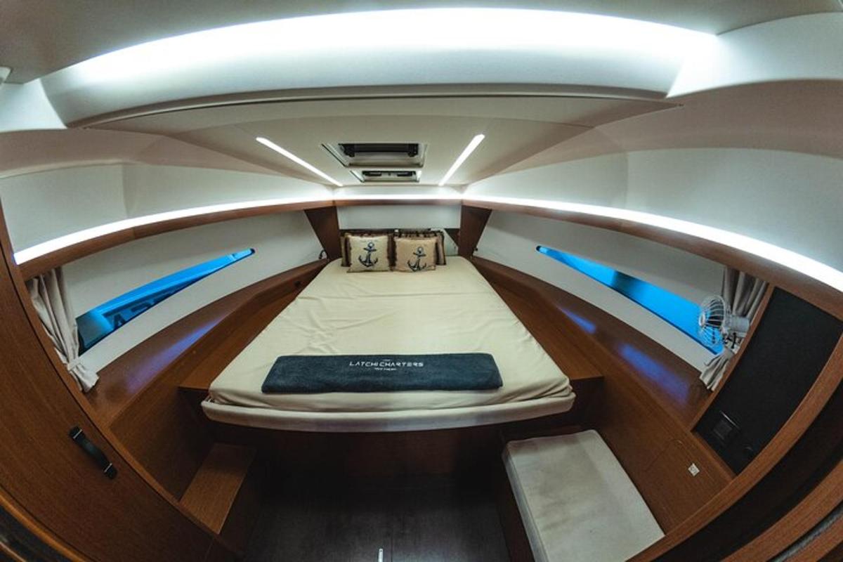 a small bed in the center of a boat