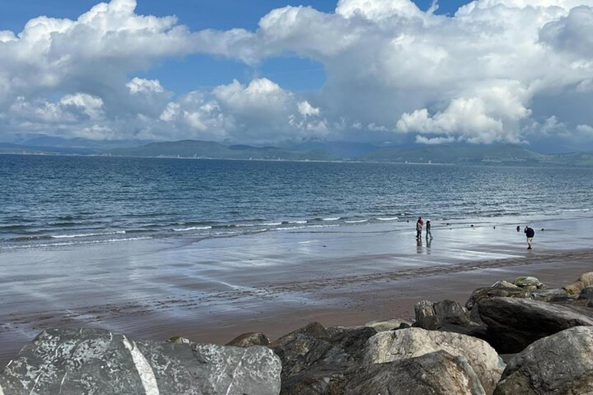 due persone in piedi su una spiaggia vicino all'acqua