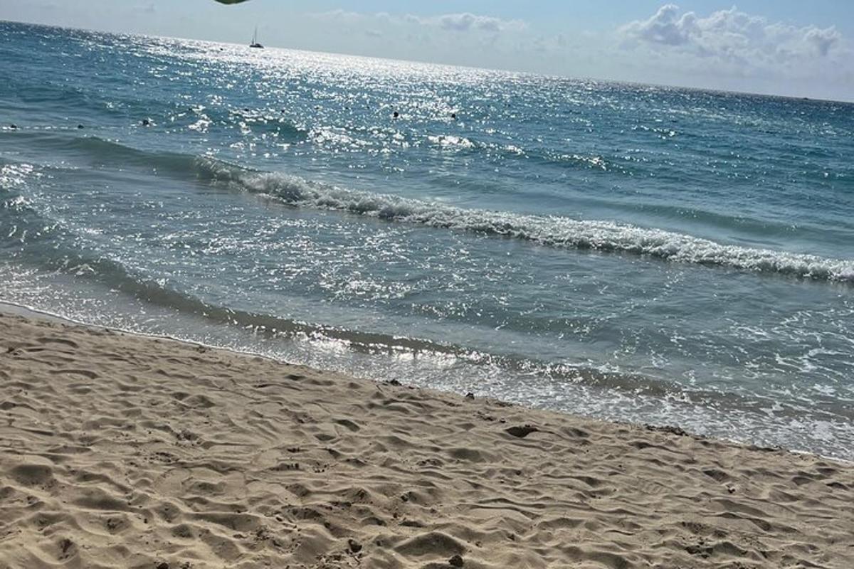 a sandy beach with the ocean and the waves