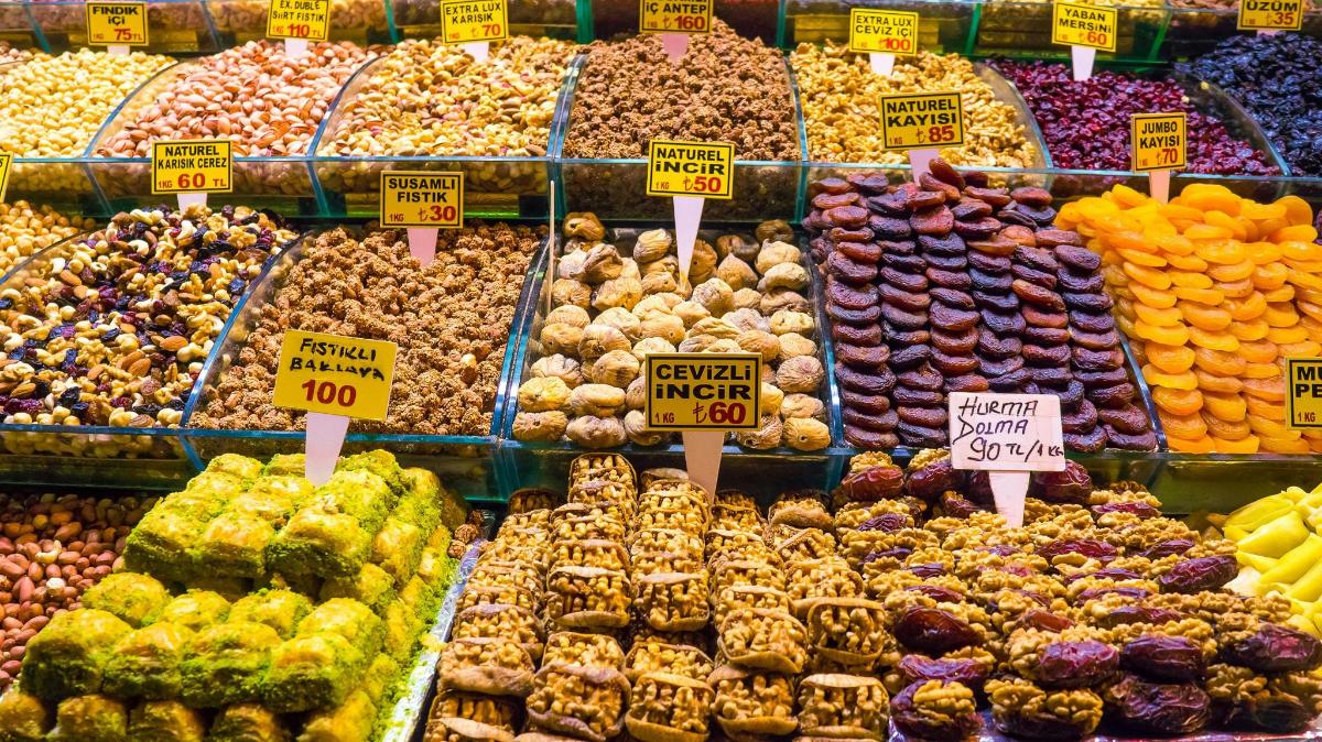 a display of fruits and vegetables in a market