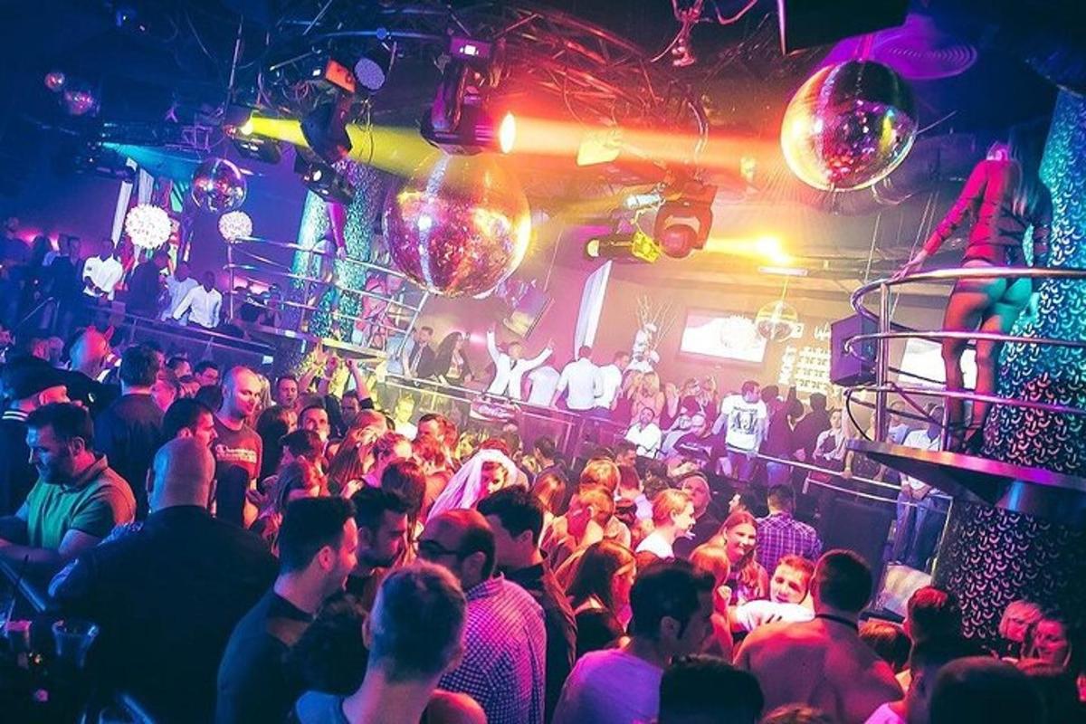 a crowd of people in a room with a concert