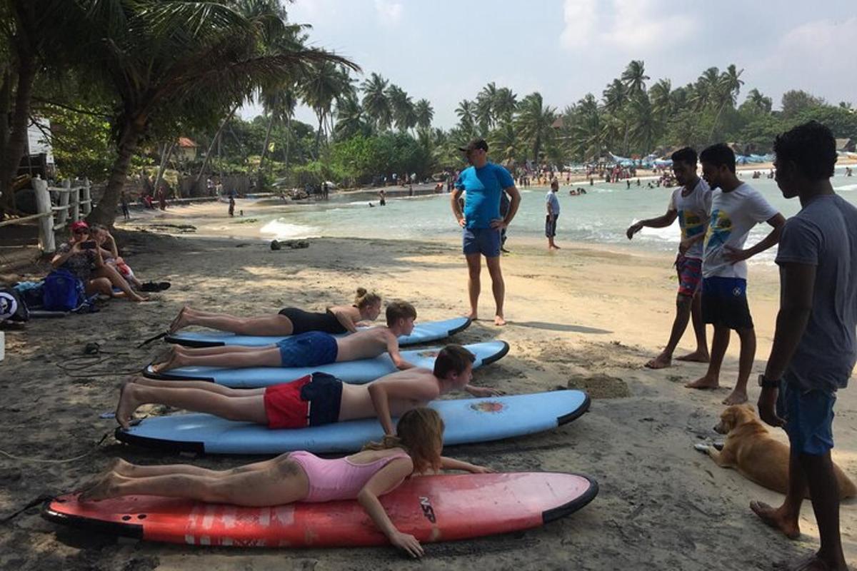 un grup de persones estirades sobre taules de surf a la platja