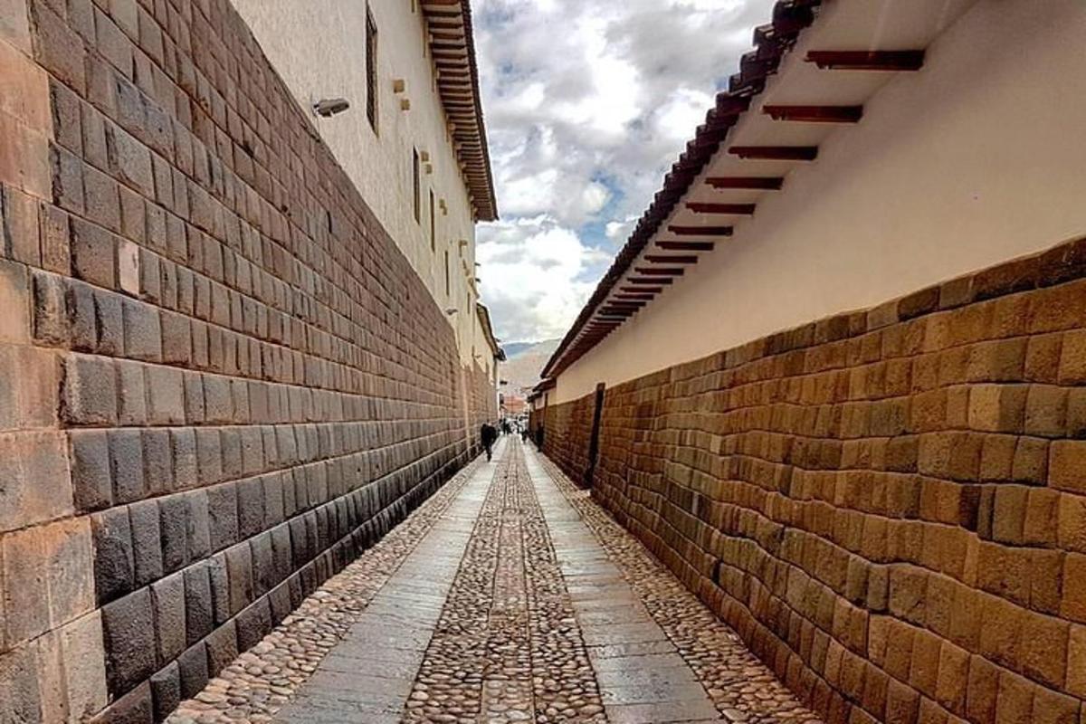 un vicolo tra due edifici con un muro di mattoni
