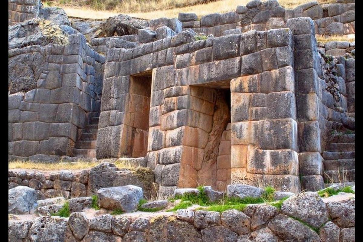 a large stone structure with two openings in it