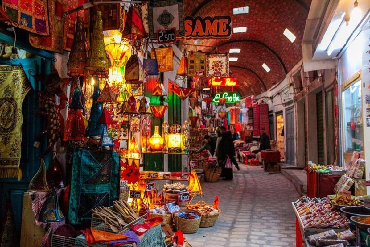 a market with many different types of items and lights