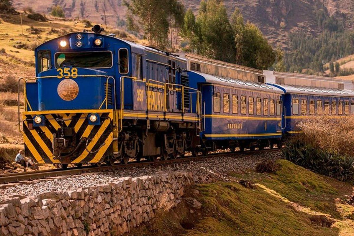 kereta api biru dan kuning yang bergerak di landasan