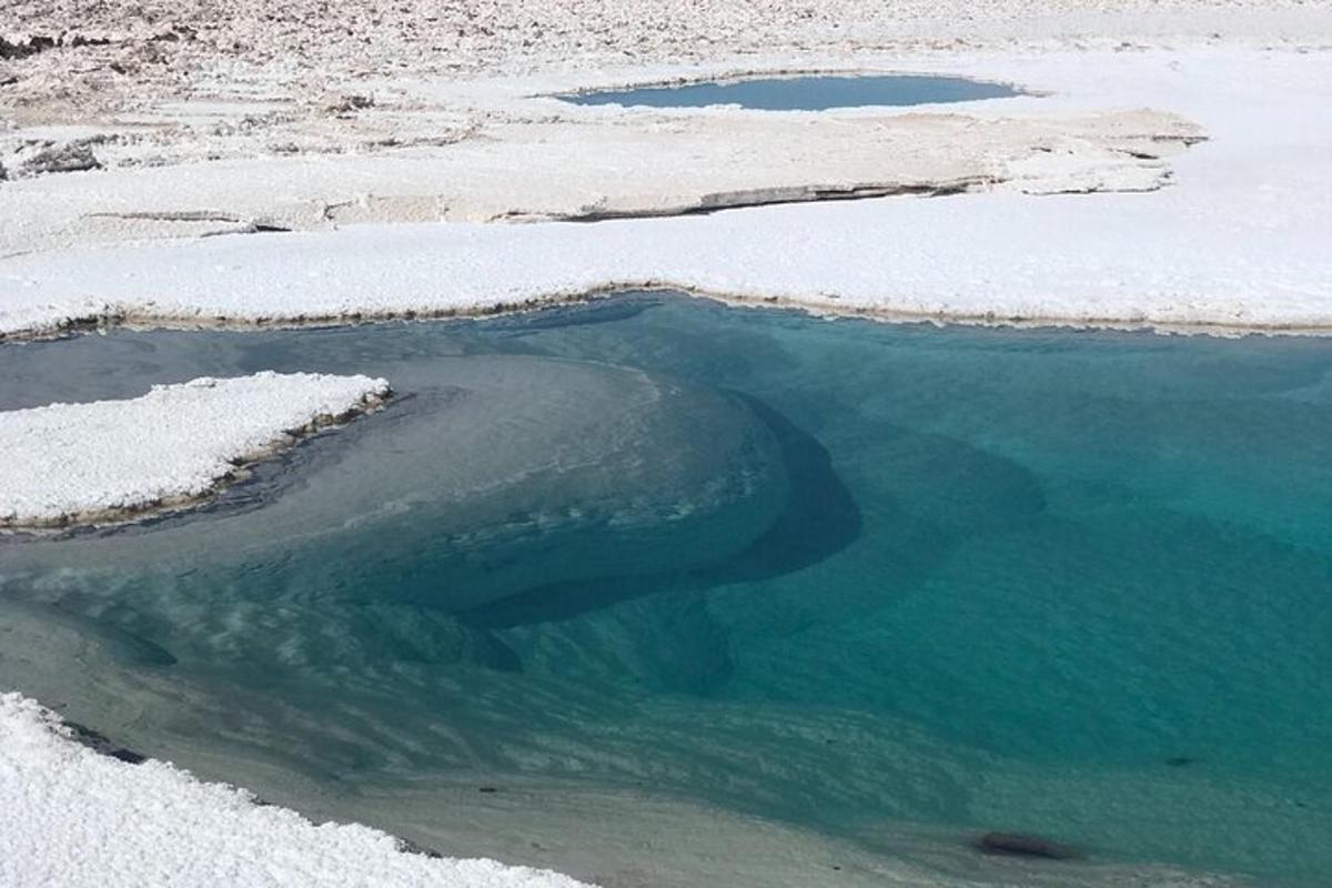 a pool of water in the middle of a snow covered field