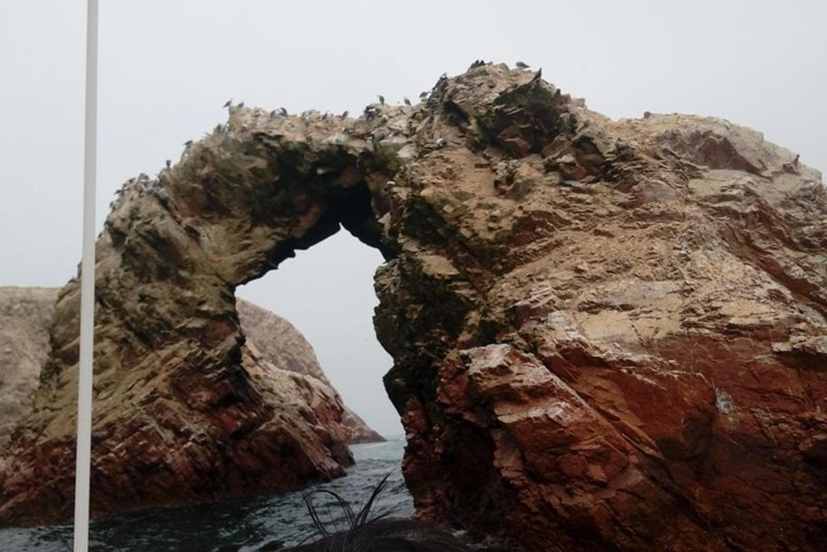 una grande roccia nell'acqua con un arco al suo interno