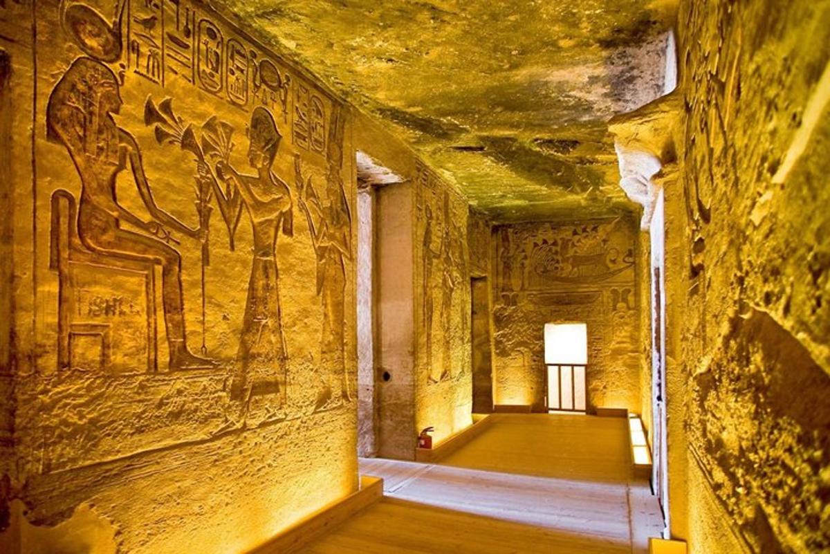 a room with hieroglyphics on the side of a wall