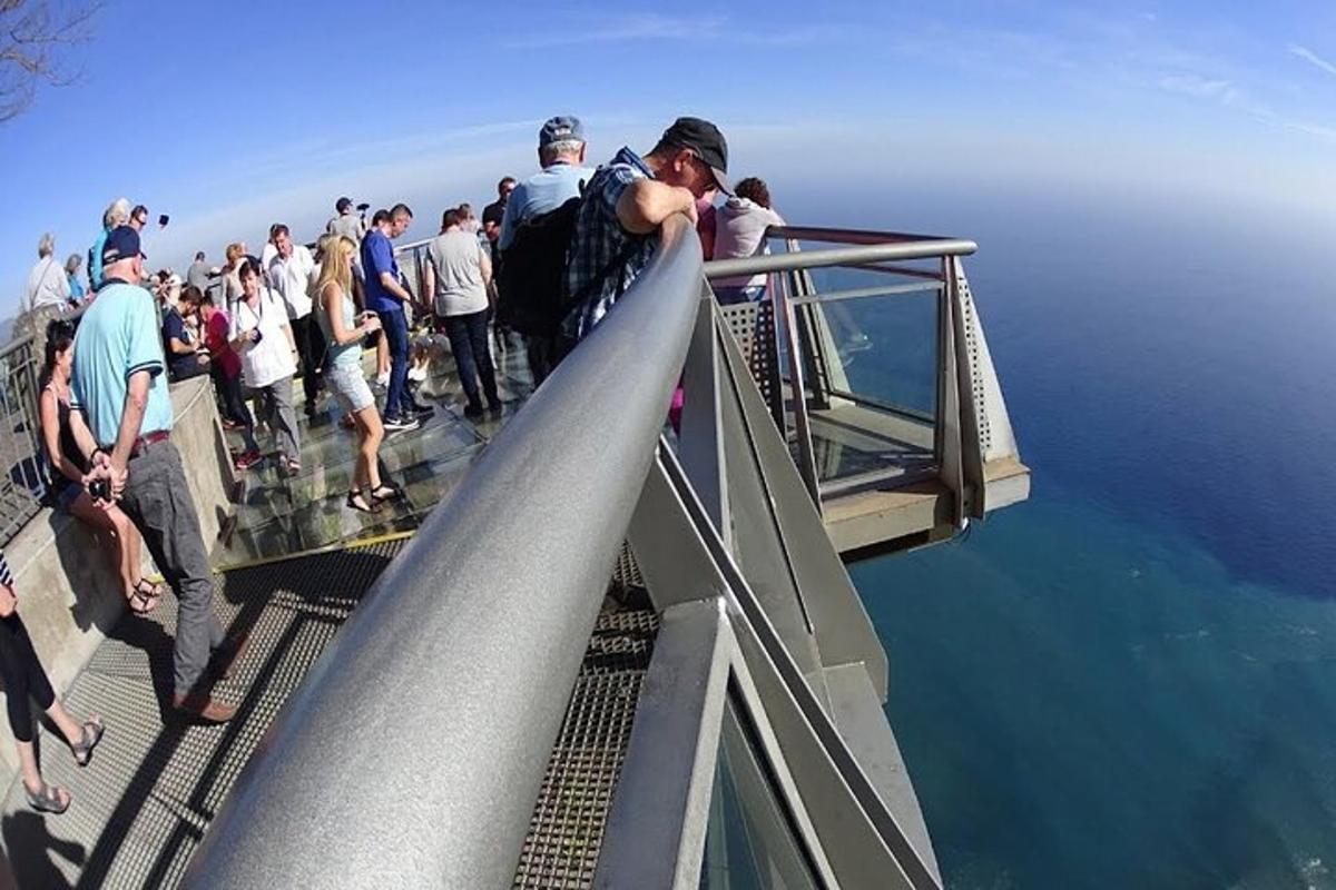 una folla di persone in piedi su un ponte panoramico