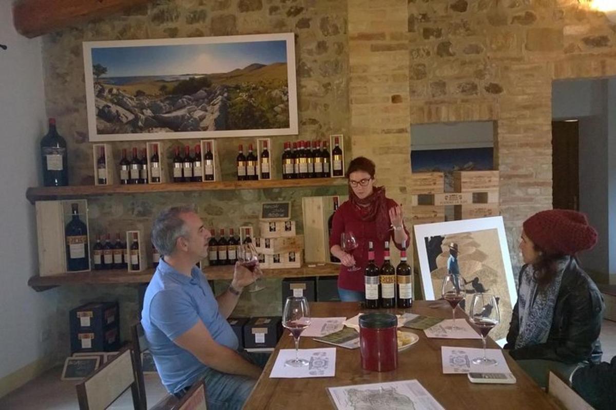 skupina ljudi, ki sedijo okoli mize s steklenicami vina