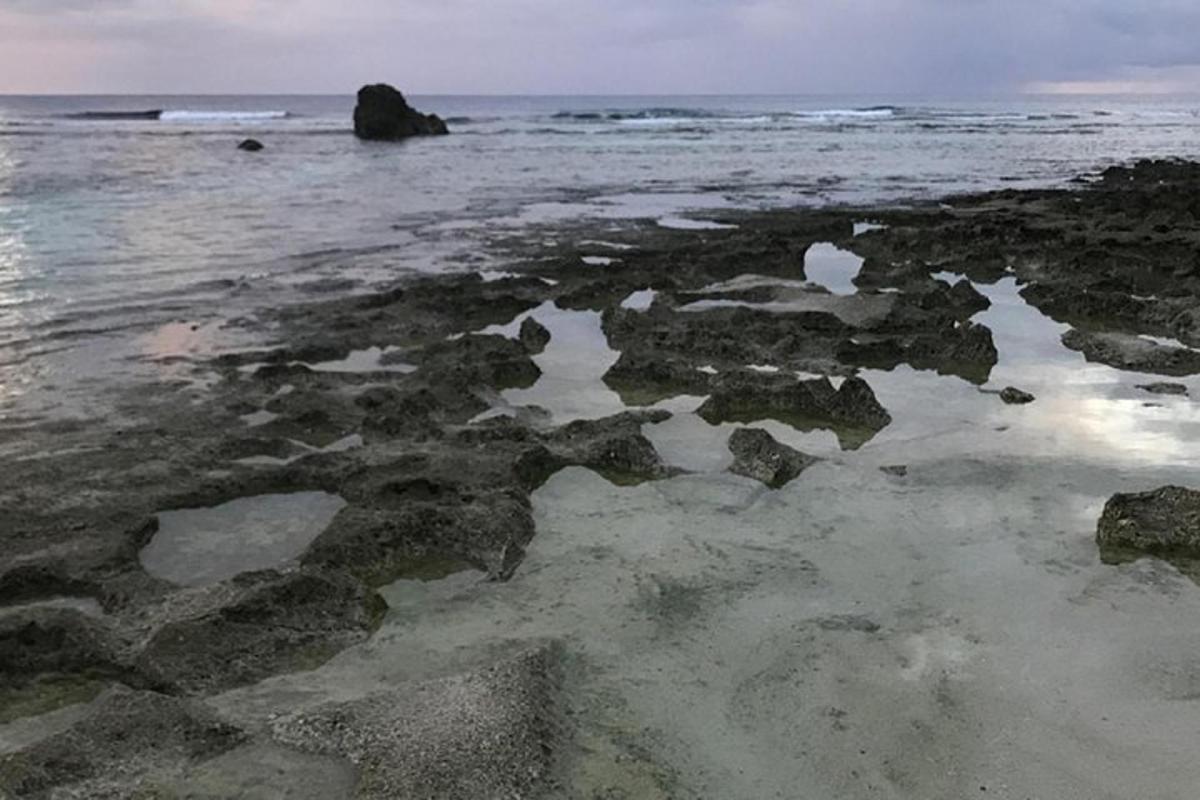 una spiaggia con rocce, oceano e acqua