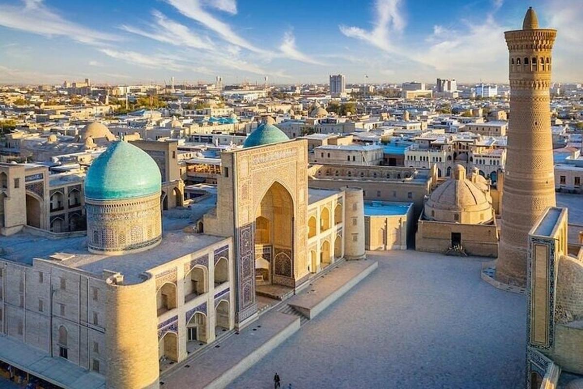 an aerial view of a city with mosques