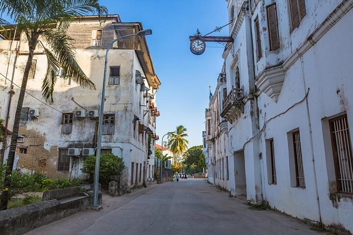 una strada vuota con edifici e una palma