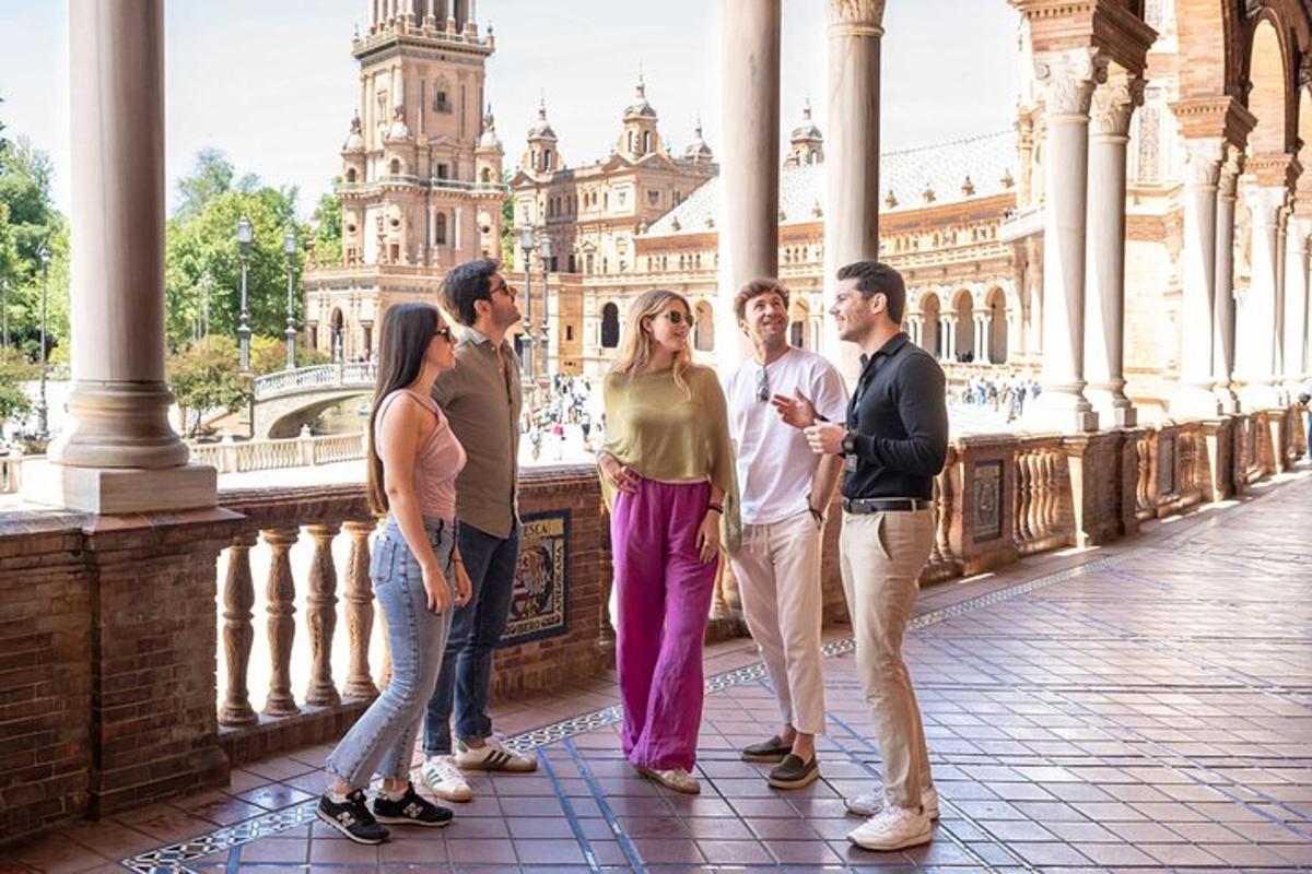 a group of people standing on a bridge