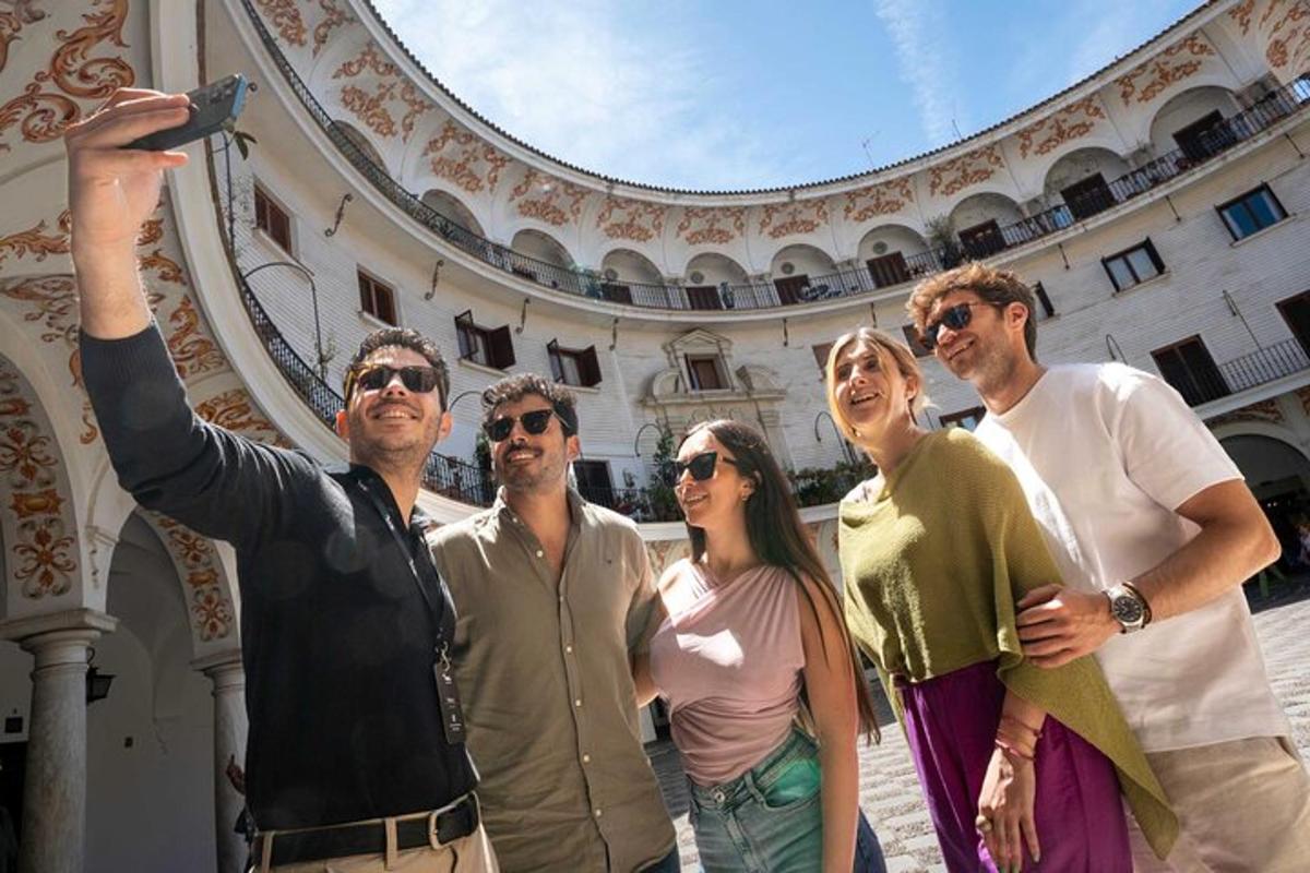 a group of people standing in front of a building